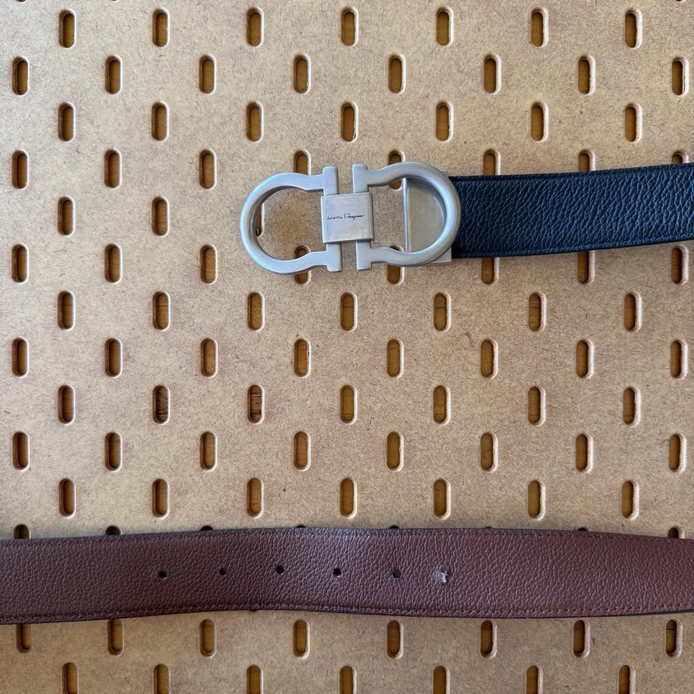 Salvatore Ferragamo Gancini Black and Brown Leather Belt - Picture 3 of 6